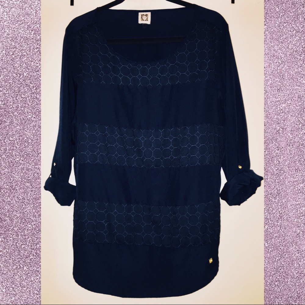 Navy Striped Anne Kline Blouse